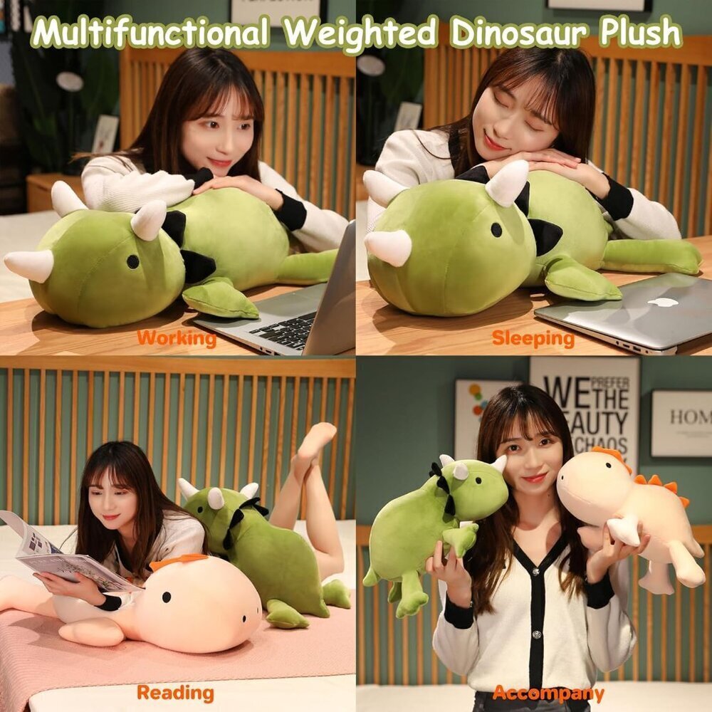 🆕 Kids Green Dinosaur Throw Pillows Anxiety Weighted Stuffed Animals Adults Toy - Picture 4 of 6